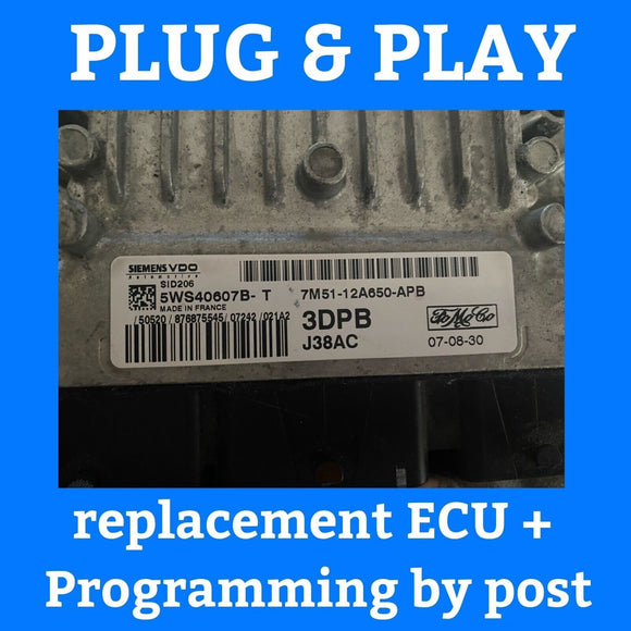 PLUG & PLAY FORD FOCUS ECU 7M51-12A650-APB 5WS40607B-T 3DPB +PROGRAMMING BY POST