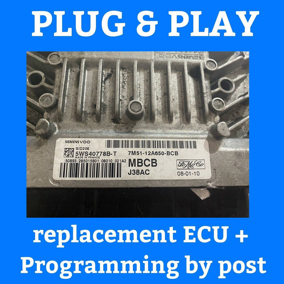 PLUG & PLAY FORD FOCUS ECU 7M51-12A650-BCB 5WS40778B-T MBCB +PROGRAMMING BY POST